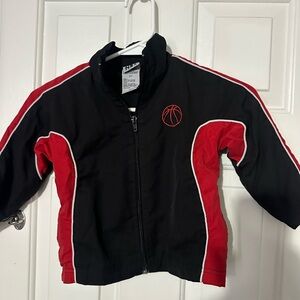 Black and Red Zip-Up Jacket with Basketball Logo